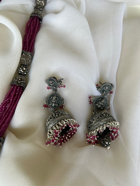 Antique Krishna Radhe haram with semi precious beads