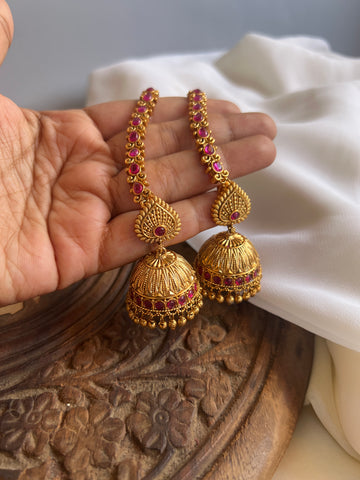 Kemp bridal Jhumkas with ear chain