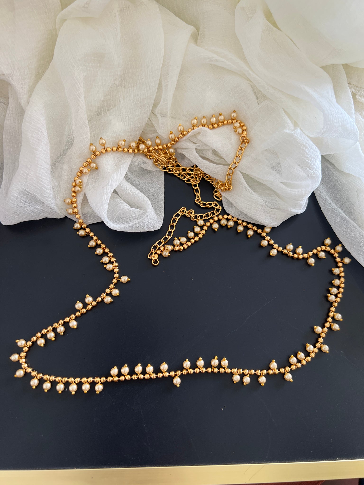 Pearl gold bead hip chain
