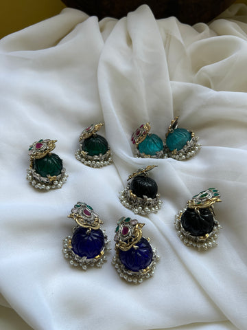 Fusion carved stone jhumkas