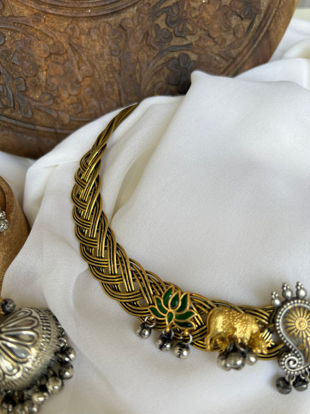 Reconstructed Kundan lotus hasli with Jhumkas