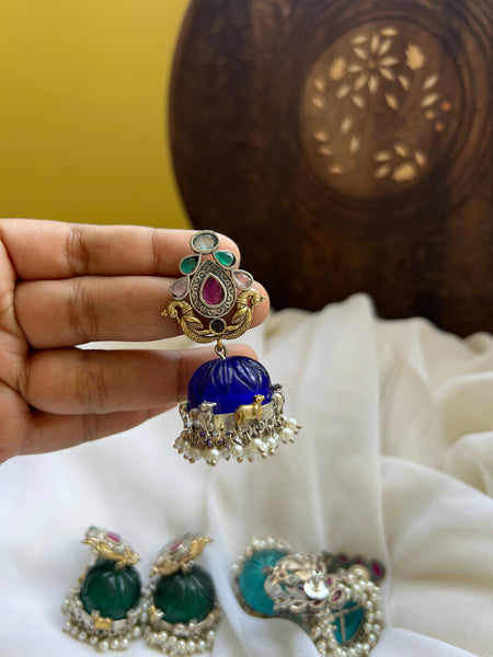 Fusion carved stone jhumkas