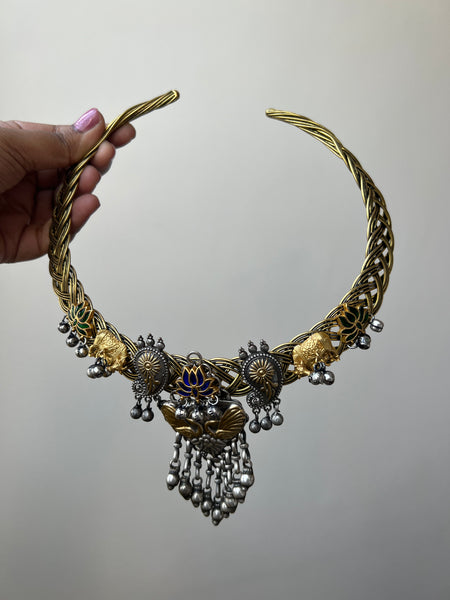 Reconstructed Kundan lotus hasli with Jhumkas