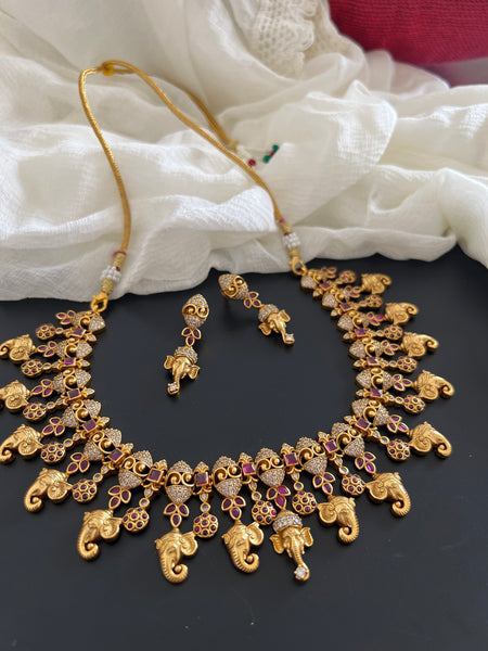 Ganesha elephant kemp necklace with studs