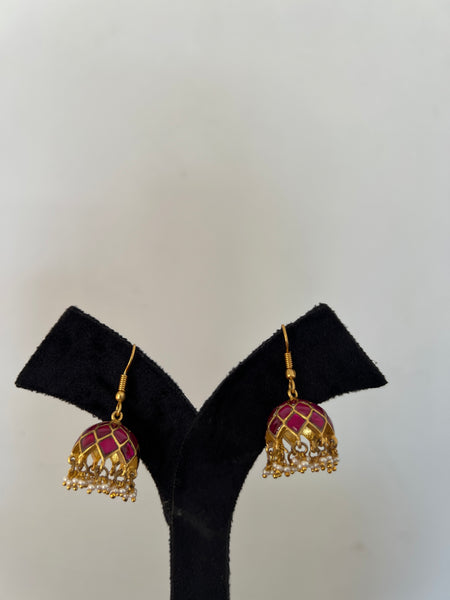 Kundan hook Jhumkas with pearl work