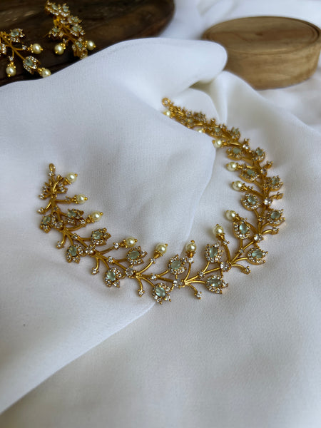 AD stone floral necklace with studs