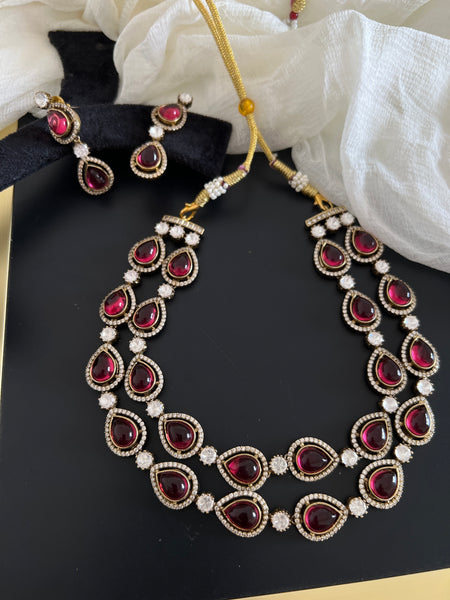 Kundan Victorian style layered necklace with studs