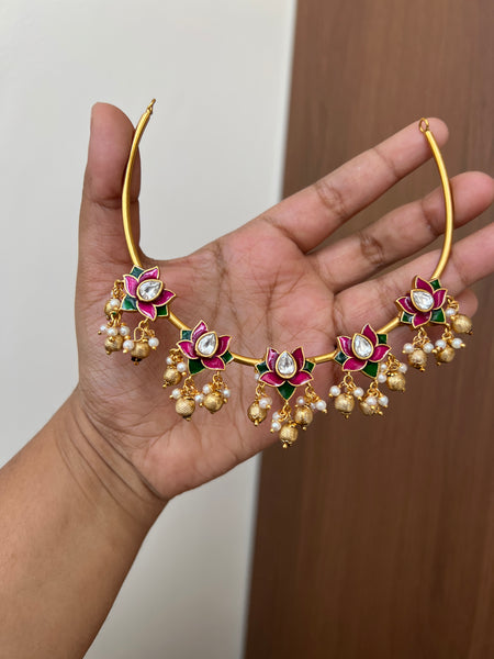 Kundan like enamel Lotus hasli with studs