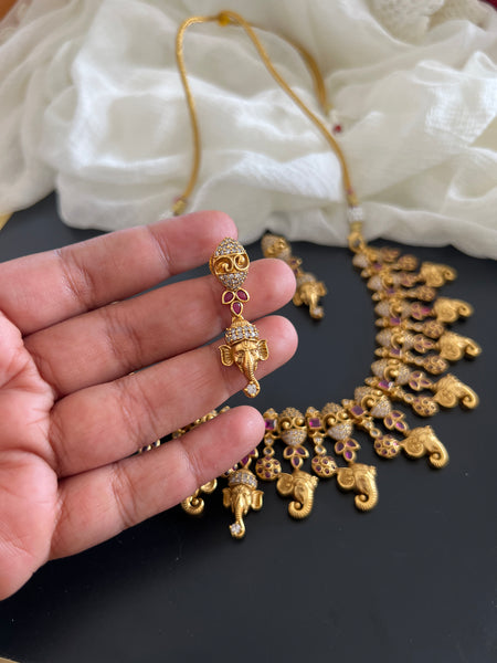 Ganesha elephant kemp necklace with studs