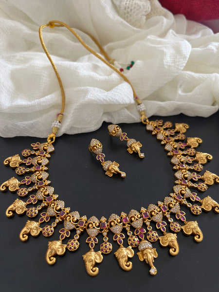 Ganesha elephant kemp necklace with studs