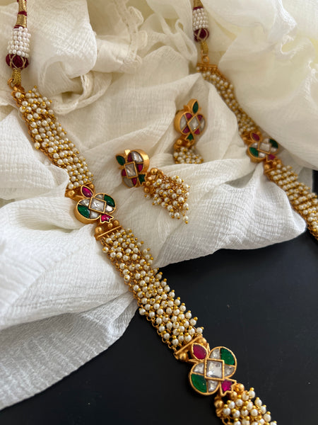 Kundan pearl cluster haram with earrings
