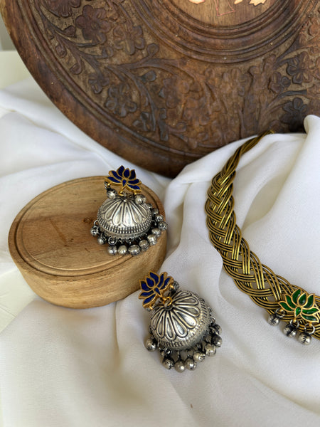 Reconstructed Kundan lotus hasli with Jhumkas