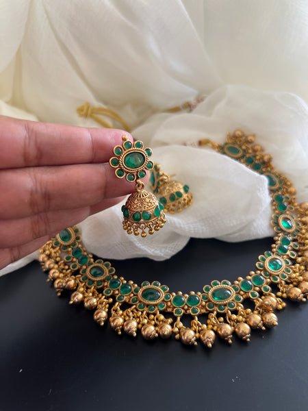 Kemp round flower necklace with Jhumkas