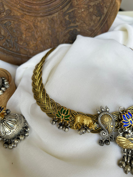 Reconstructed Kundan lotus hasli with Jhumkas