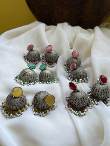 Candy stone cut work jhumkas