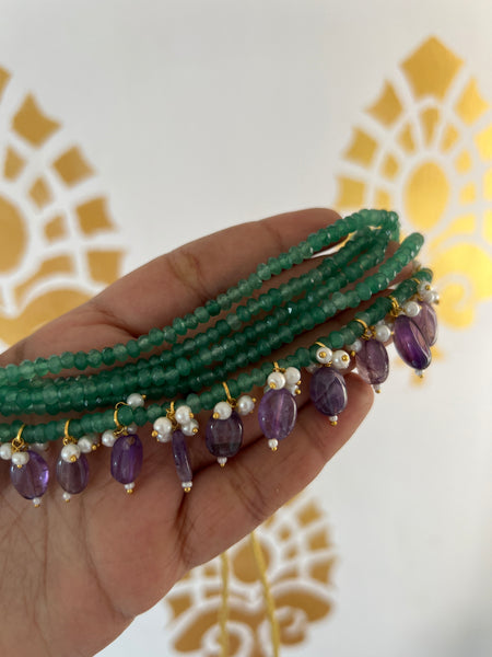 Lavender green beads choker with studs