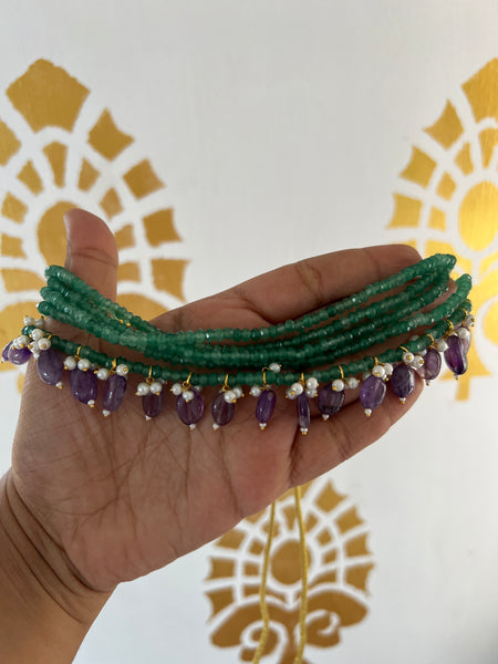 Lavender green beads choker with studs