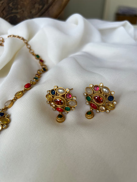 Navarathna flower attigai with earrings