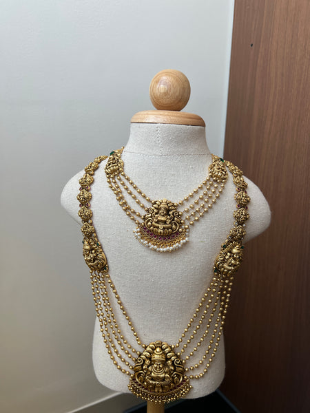 Lakshmi Nagas layered haram with Jhumkas