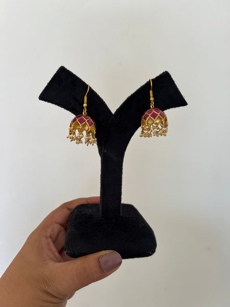 Kundan hook Jhumkas with pearl work