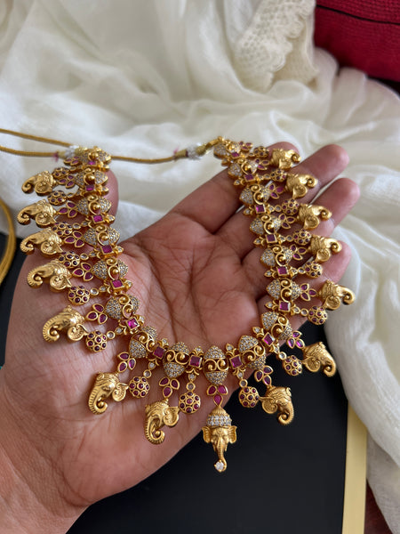 Ganesha elephant kemp necklace with studs