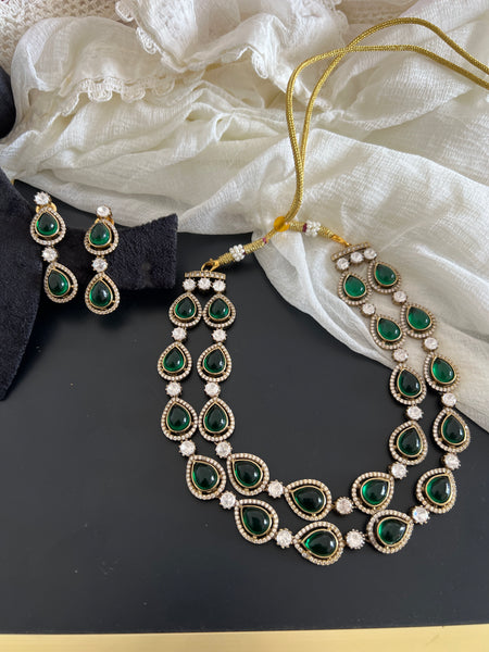 Kundan Victorian style layered necklace with studs