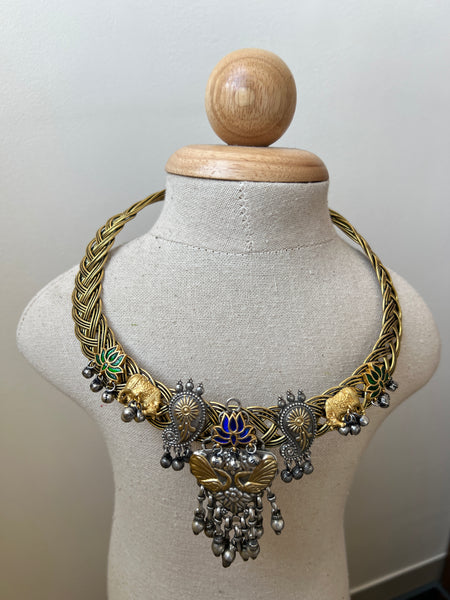 Reconstructed Kundan lotus hasli with Jhumkas