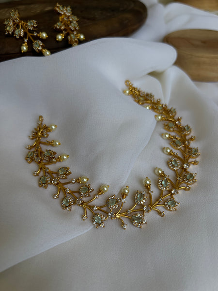 AD stone floral necklace with studs