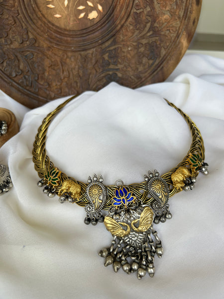 Reconstructed Kundan lotus hasli with Jhumkas