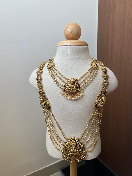 Lakshmi Nagas layered haram with Jhumkas