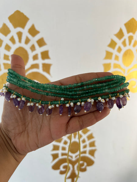 Lavender green beads choker with studs