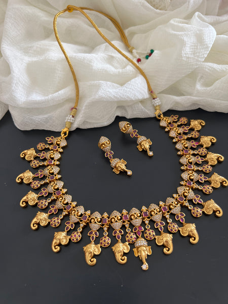 Ganesha elephant kemp necklace with studs