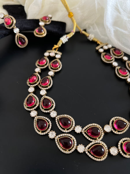Kundan Victorian style layered necklace with studs