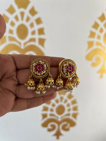 Kundan antique 3 jhumka studs
