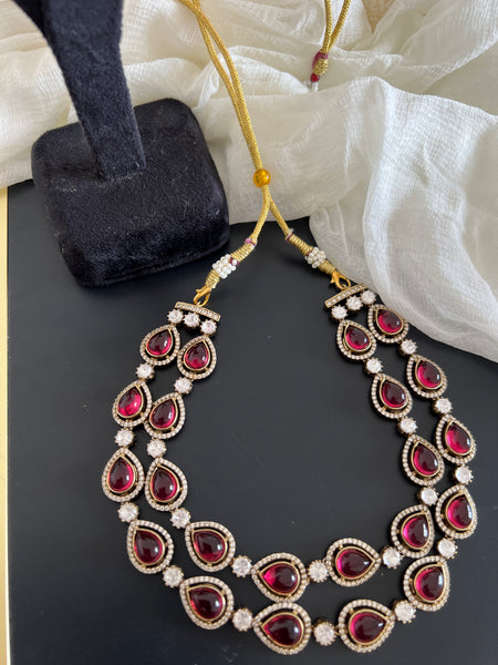 Kundan Victorian style layered necklace with studs