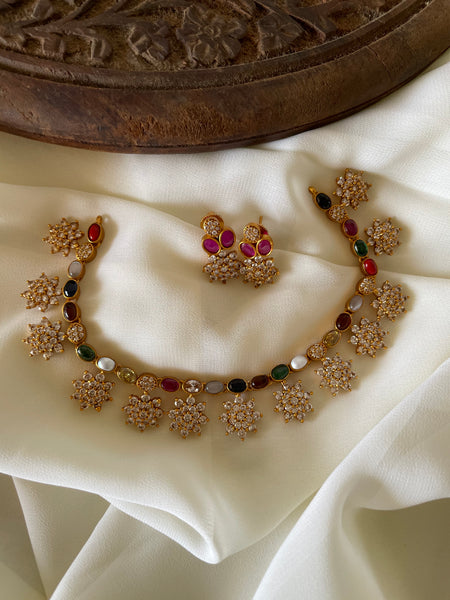 Navaratna flower drop necklace ( in 2 styles)