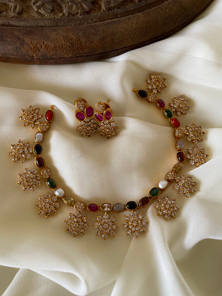Navaratna flower drop necklace ( in 2 styles)