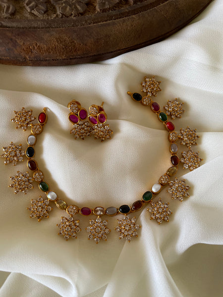 Navaratna flower drop necklace ( in 2 styles)