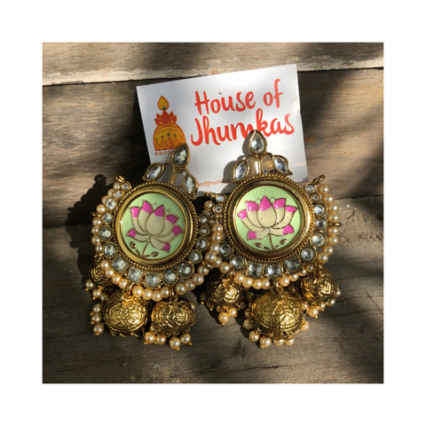 Lotus handpainted Bali jhumkas (4 colors)