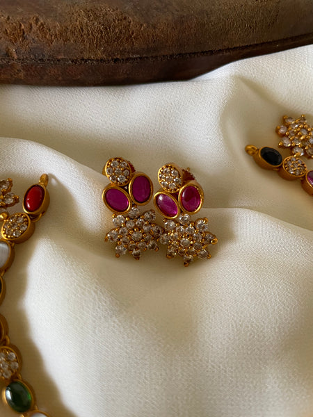 Navaratna flower drop necklace ( in 2 styles)