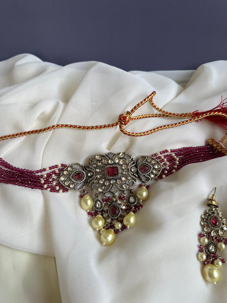 Victorian style Ruby choker with earrings