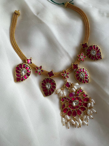 Ruby Kundan manga necklace with studs