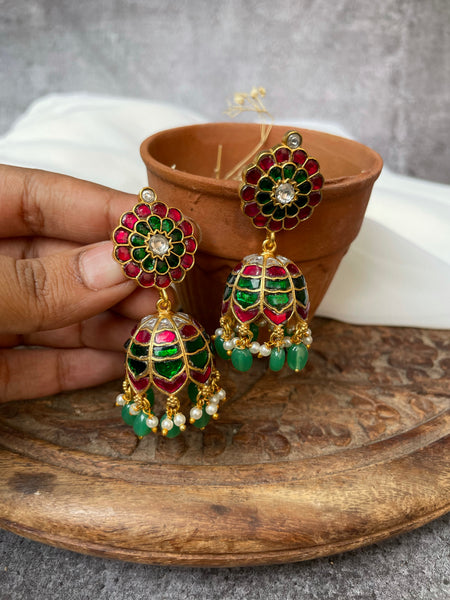 Kundan ruby emerald Jhumkas