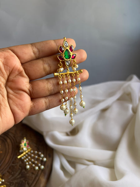 Navaratna stud Pearl danglers