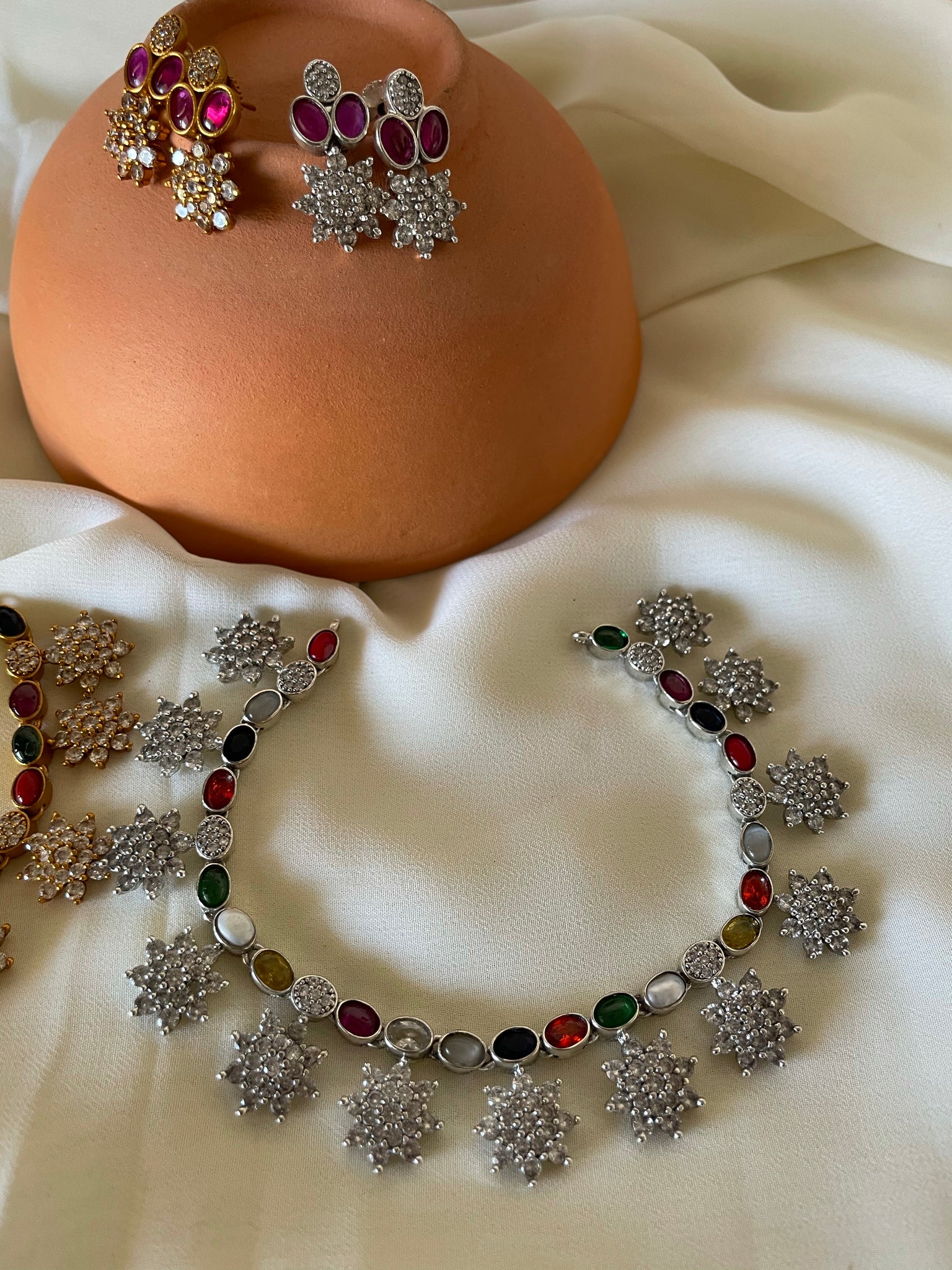 Navaratna flower drop necklace ( in 2 styles)