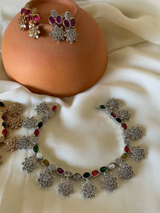 Navaratna flower drop necklace ( in 2 styles)