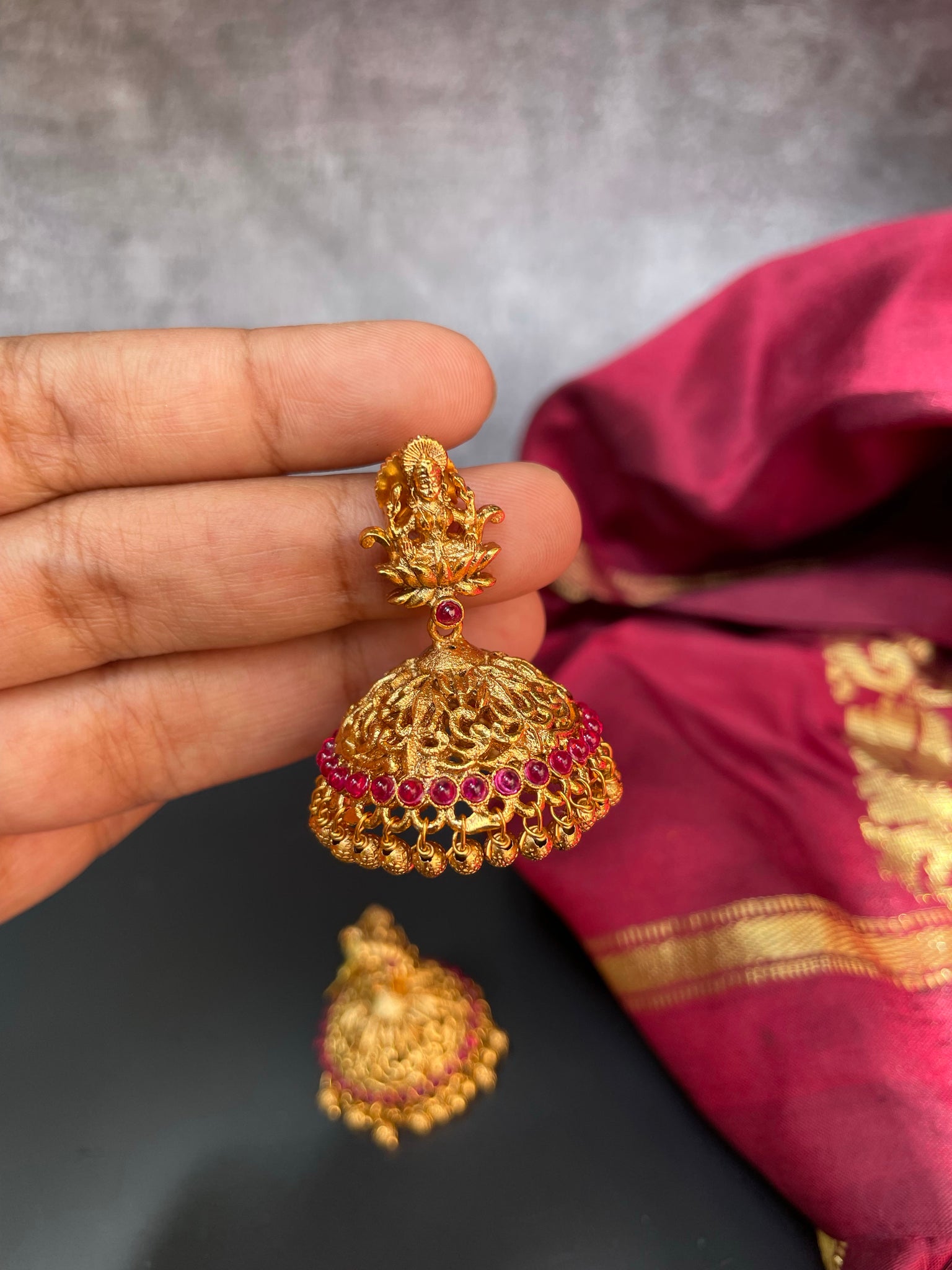 Small cutwork Lakshmi kemp jhumkas