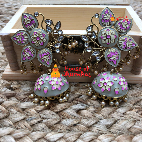 Floral stud hand painted jhumkas