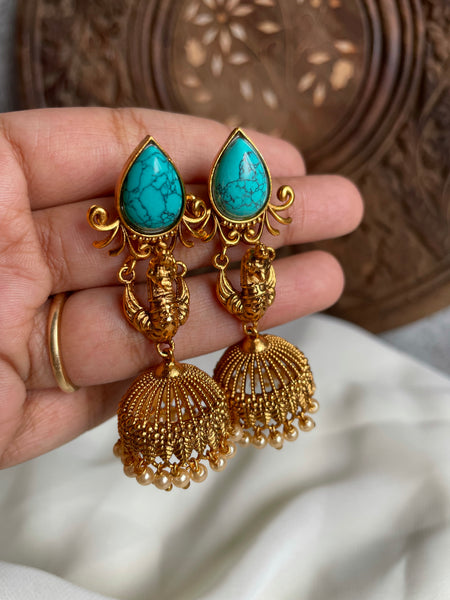 Tear drop stone 3D peacock Jhumkas