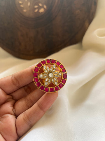 Kundan chakra silver adjustable ring